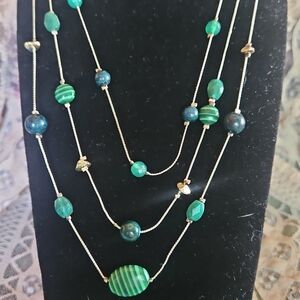 Multi-Strand Green Bead Necklace - Women's Jewelry